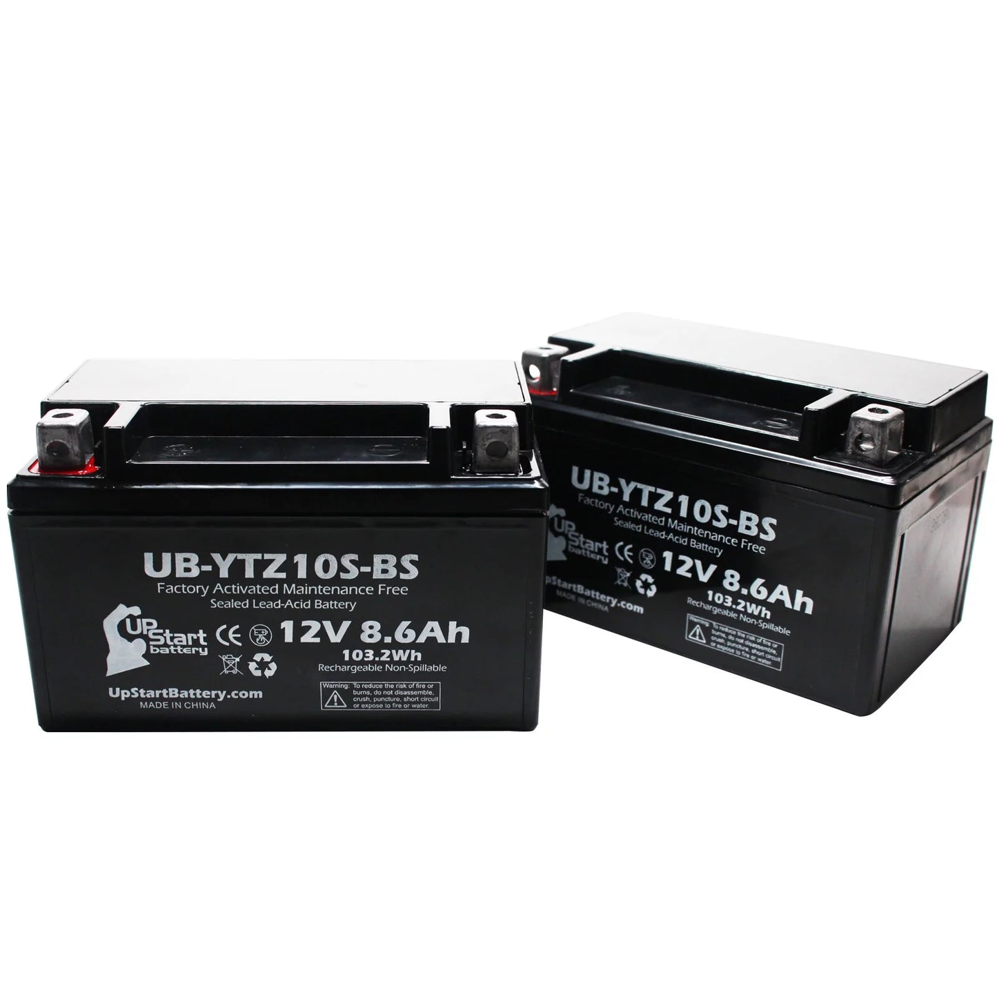 2-pack upstart battery replacement 2011 yamaha yzf-r1 1000cc factory activated, maintenance free, motorcycle battery - 12v, 8.6ah, ub-ytz10s-bs