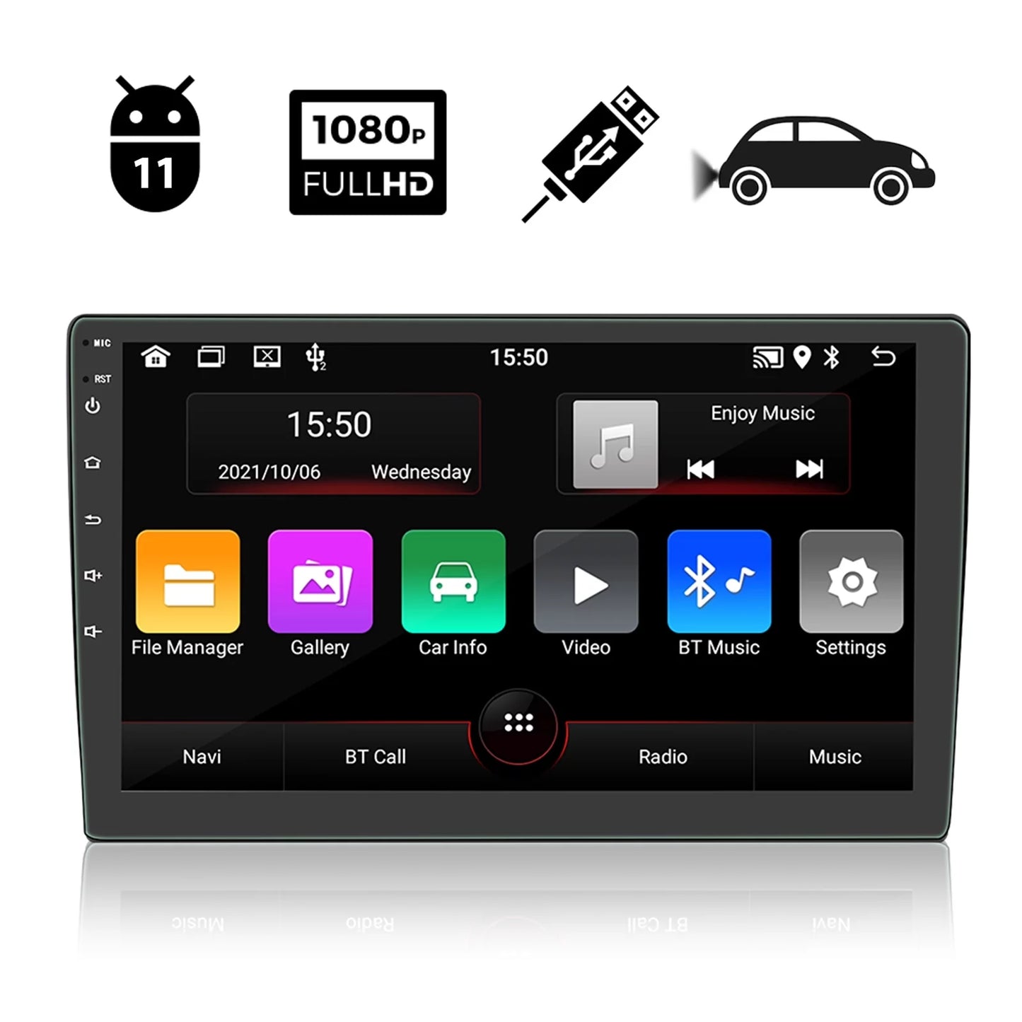 Double din car stereo radio 10'' touch screen carplay universal car multimedia player with bluetooth fm radio receiver mirror link（1+16g）