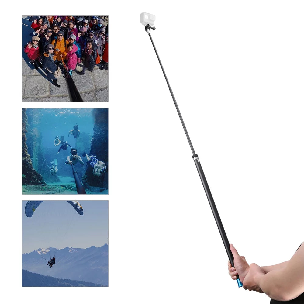 Telesin 2.7m/106 inch ultra long carbon fiber selfie stick lightweight extendable handheld pole monopod replacement for gopro hero 9/8/7/6/hero 5 black(2018) replacement for one r osmo action camera