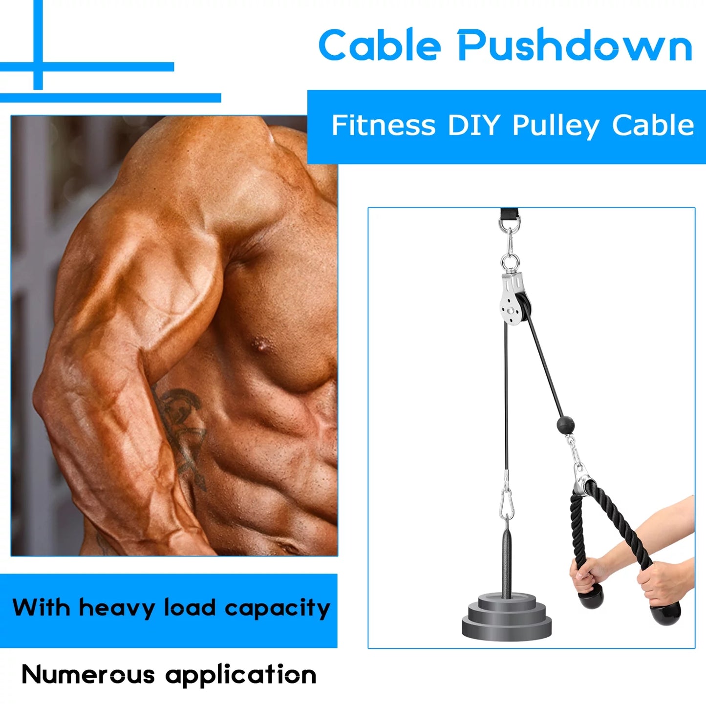 Fitness diy pulley cable machine attachment system loading pin lifting arm biceps triceps blaster hand strength training equipment