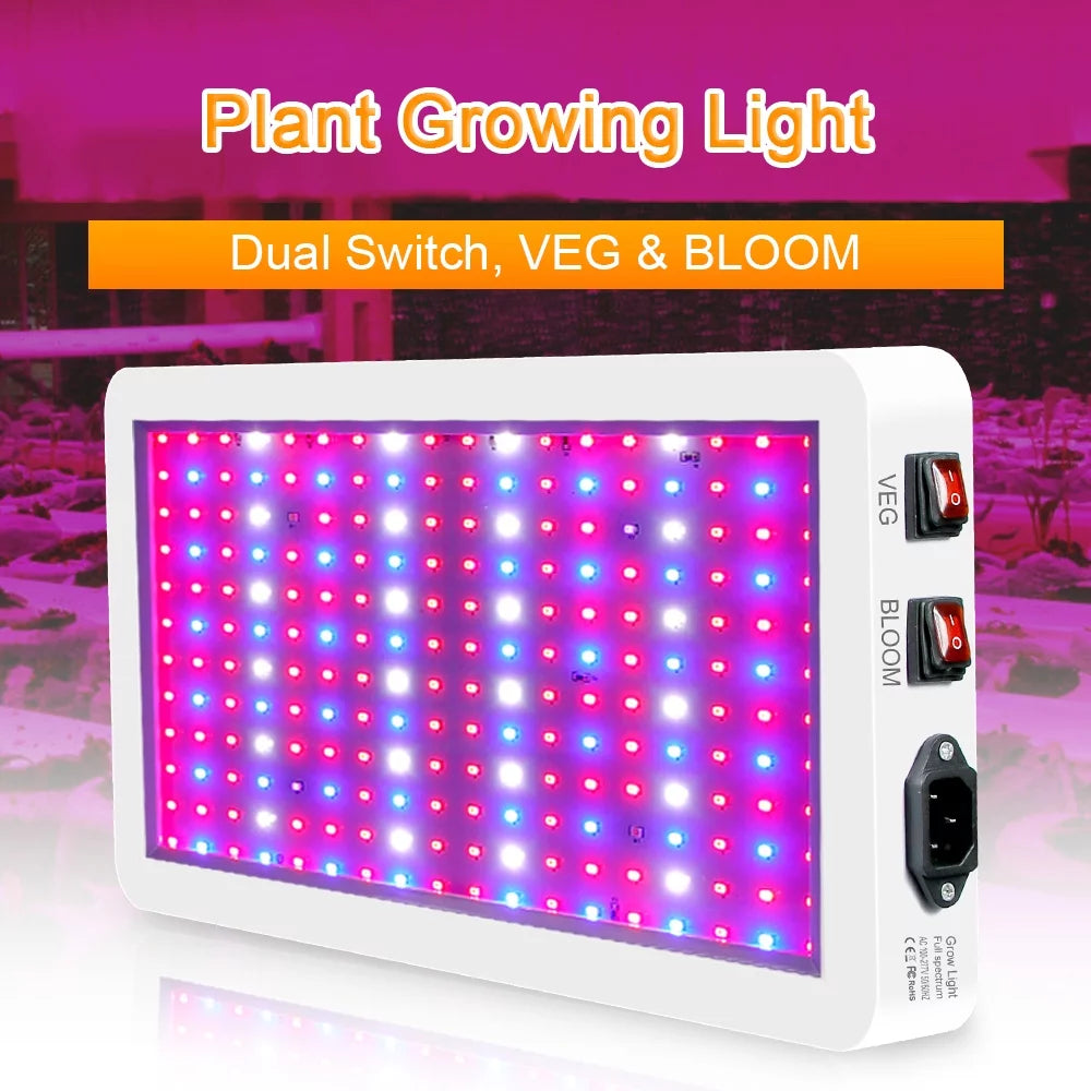 Andoer 2000w led grow light for indoor plants 312 leds full spectrum veg and bloom dual switch ip65 waterproof hanging plant growing lamps for seedlings flowers greenhouse