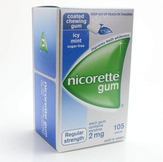 4 pack, nicorette gum 2mg icy mint (total 420) quit smoking aid