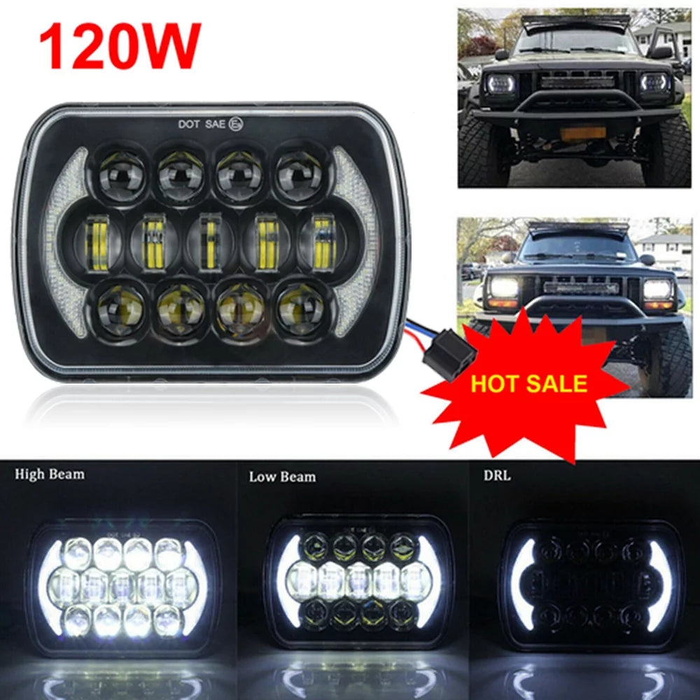 Pair 400w 7x6" 5x7" led headlight hi lo beam drl for chevrolet jeep cherokee xj