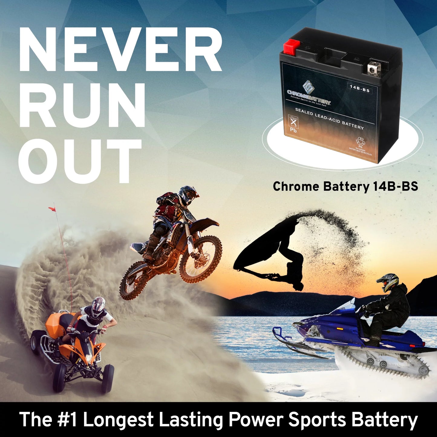 Chrome battery yt14b-bs (14b-bs 12 volts,12 ah, 135 cca) high performace power sports battery