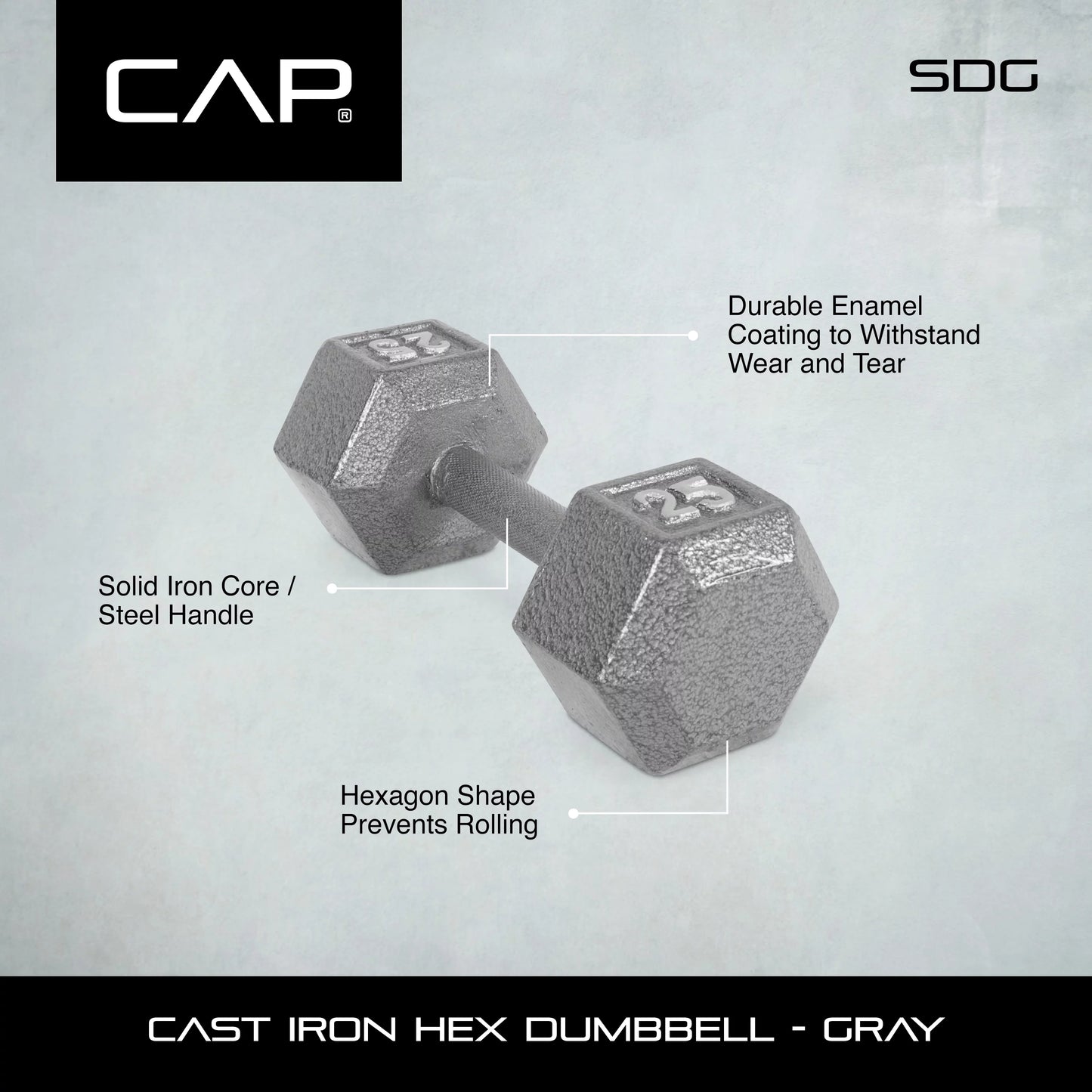 Cap barbell 55lb cast iron hex dumbbell, single