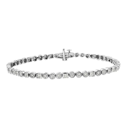 .925 sterling silver 1.0 cttw alternating channel set baguette and miracle set round diamond link bracelet (i-j color, i3 clarity) - 7.25"