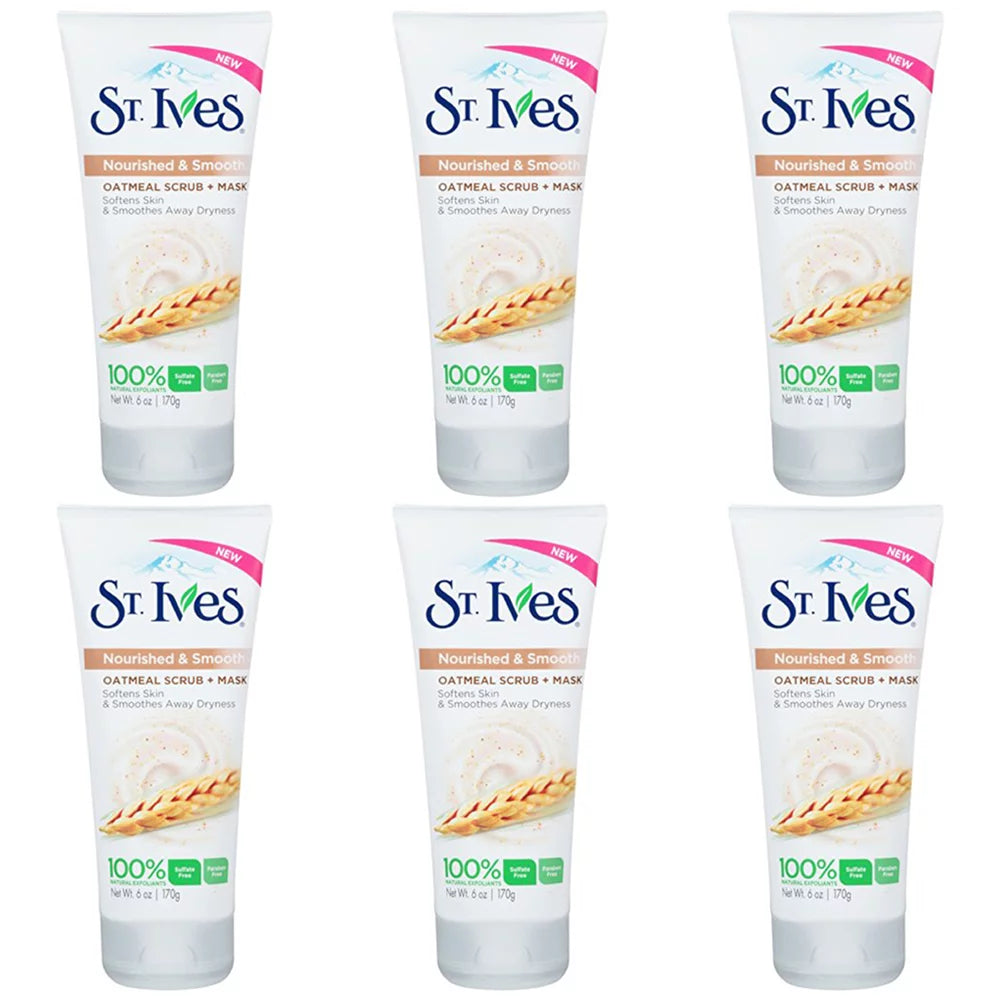 Pack of (6) st. ives nourished and smooth scrub and mask, oatmeal 6 oz