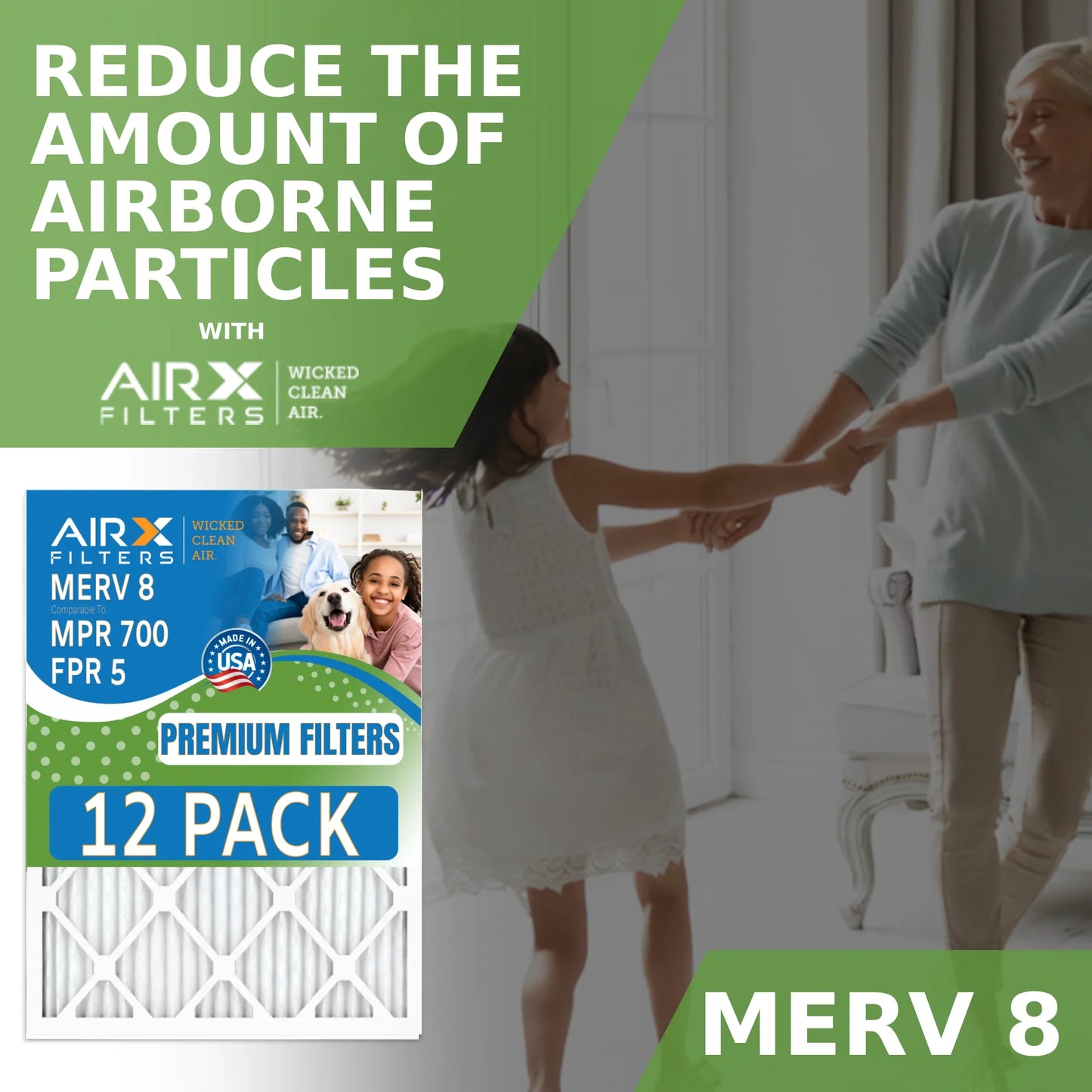 20x22x1 air filter merv 8 rating, 12 pack of furnace filters comparable to mpr 700 & fpr 5 - made in usa by airx filters wicked clean air.