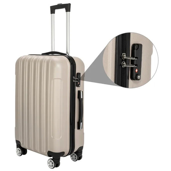 Capri luggage set 3 piece lock spinner wheels luggage carry on suitcase(20/24/28), champagne