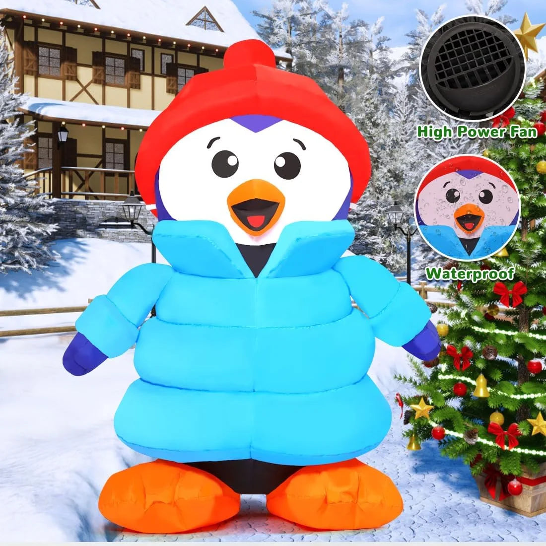 Goosh christmas inflatable 6 ft christmas decorations penguin with hat, outdoor penguin decorations with led lights, inflatable penguin christmas outdoor inflatable decorations clearance for xmas