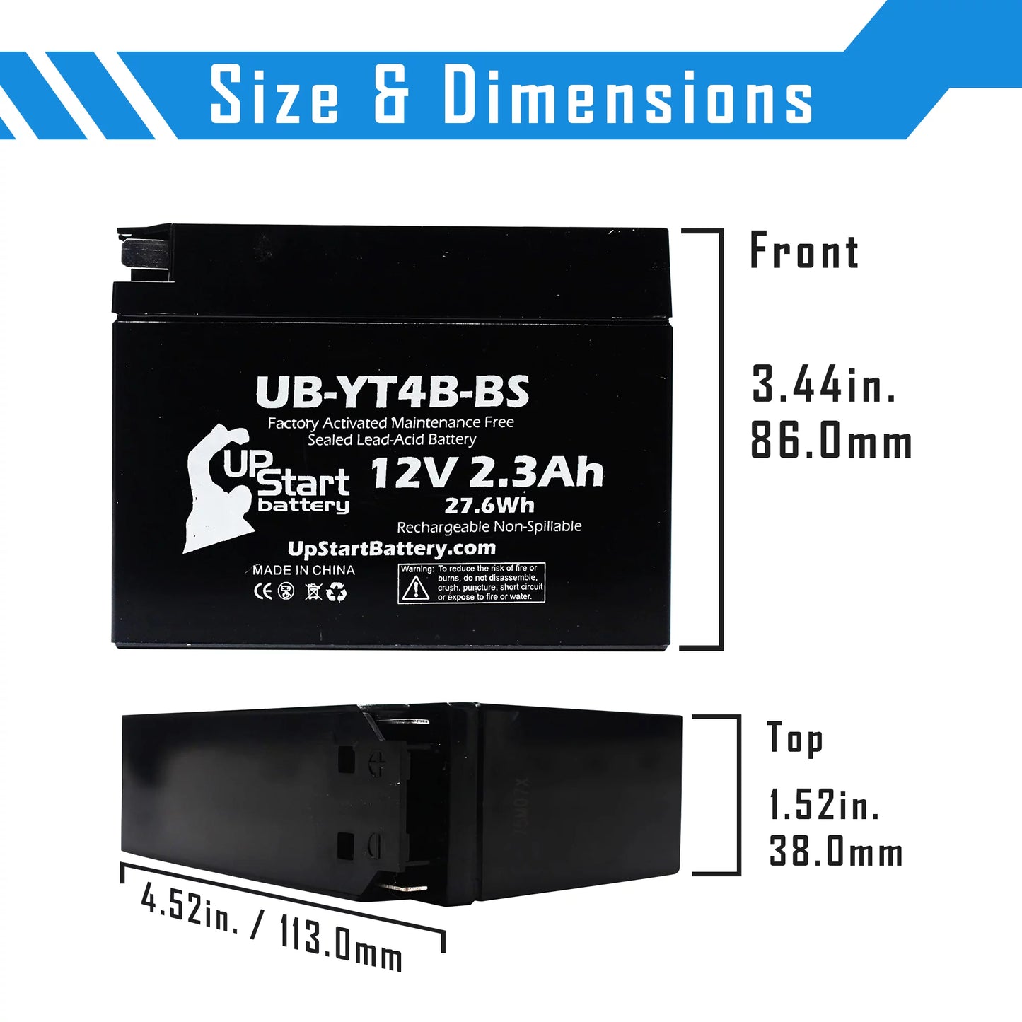 4-pack upstart battery replacement for 2010 yamaha sr400 (fi) 400cc factory activated, maintenance free, motorcycle battery - 12v, 2.3ah, ub-yt4b-bs