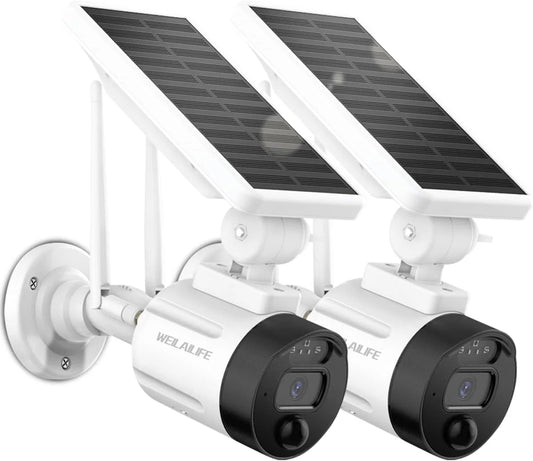 Weilailife 2k wireless wi-fi solar security camera, outdoor rechargeable battery surveillance camera with solar panel, ai detection, night vision, dual antenna (2 pack)