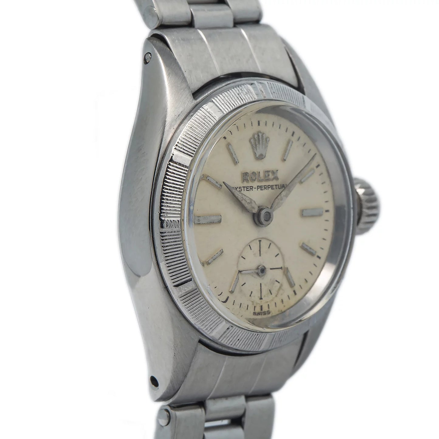 Rolex oyster perpetual rare 6505 vintage rivet stainless silver dial ladies 24mm