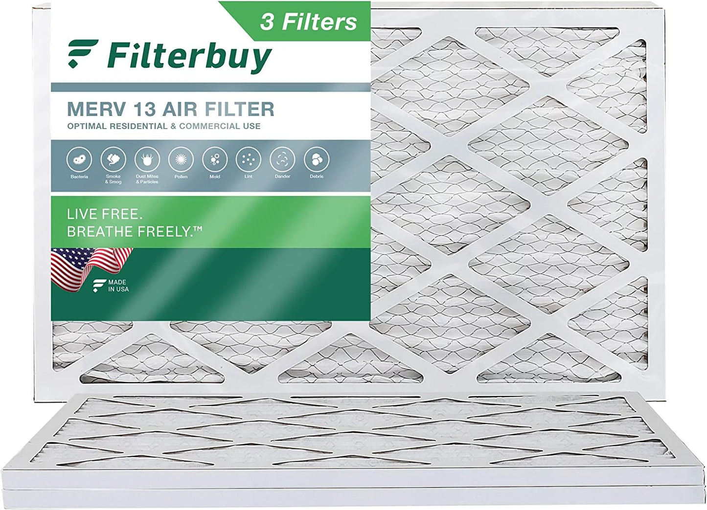 Filterbuy 12x24x1 merv 13 pleated hvac ac furnace air filters (3-pack)