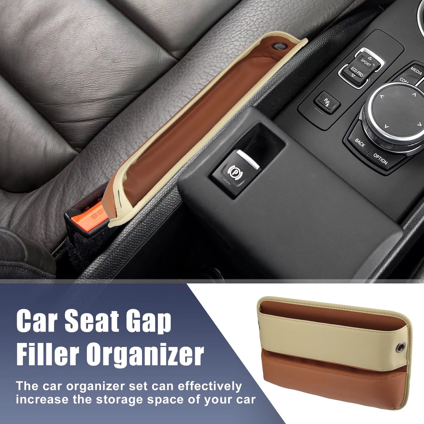 2pcs car seat gap filler multi-function car seat organizer console side pocket storage box beige brown