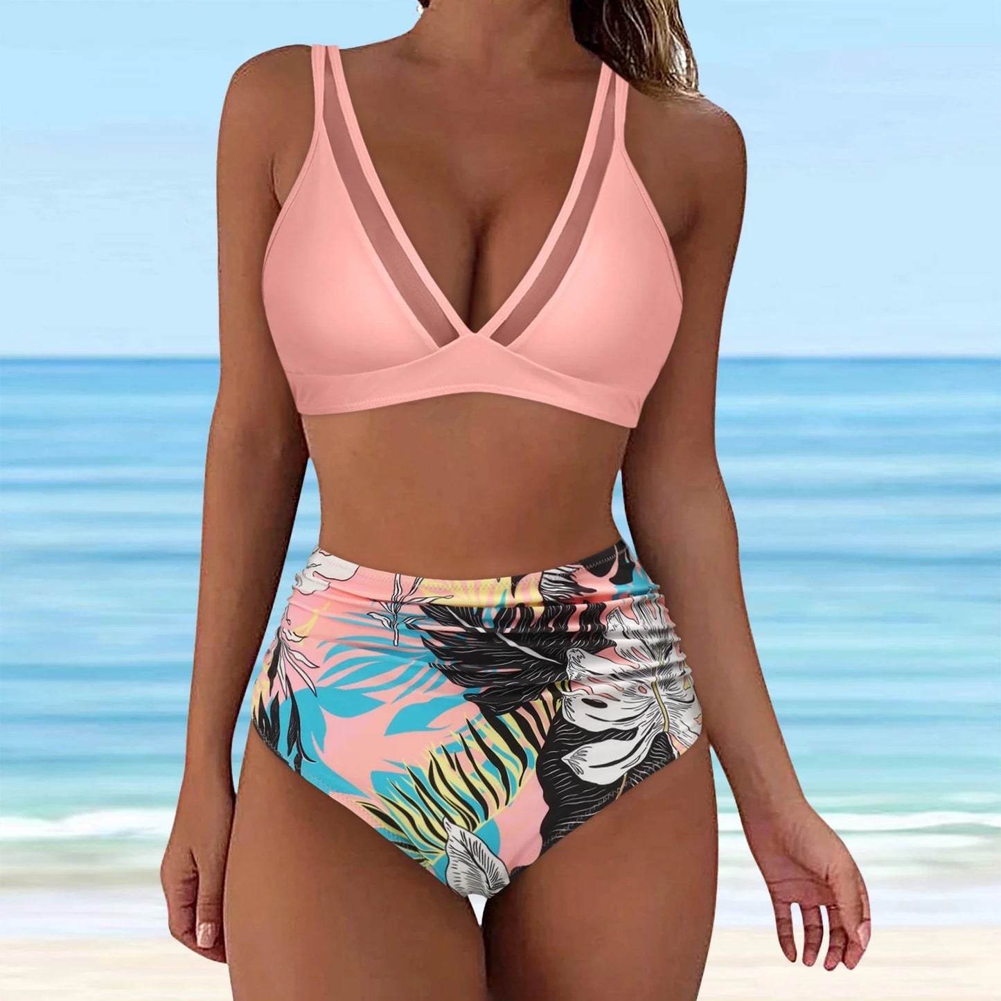 Swimsuit underwire bra women high waisted bikini sexy push up two piece swimsuits vintage swimsuit two piece retro ruched high waist print bikini set