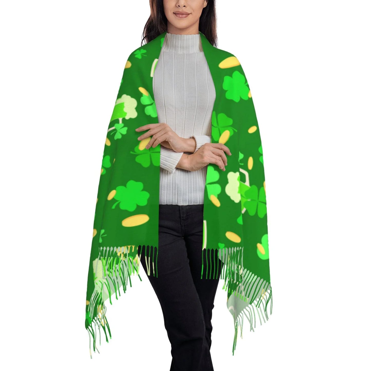 Bingfone soft cashmere feel scarf for women elegant art print winter warm scarves large shawl wrap gifts- st patrick's day2