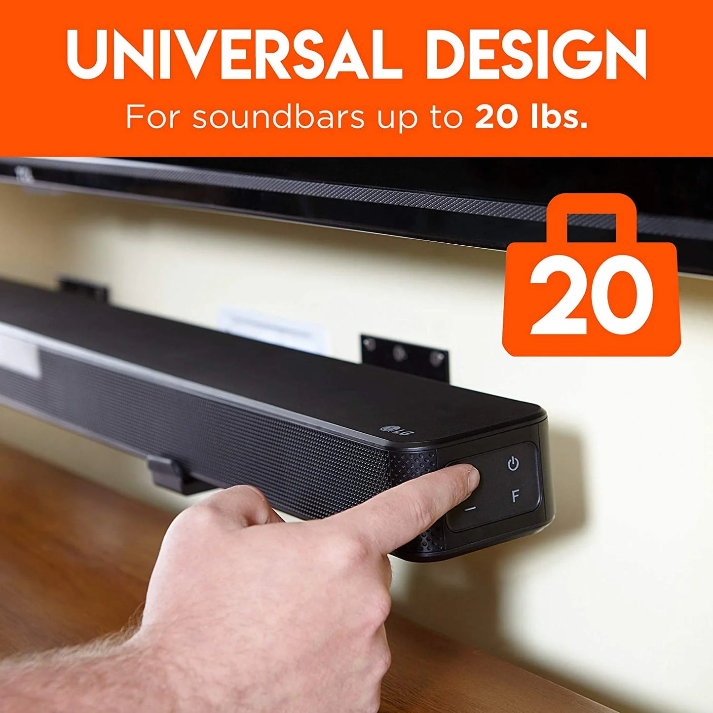 Echogear universal soundbar wall mount bracket - works with all soundbars including samsung, vizio, roku, & more - depth adjustable for dolby atmos soundbars