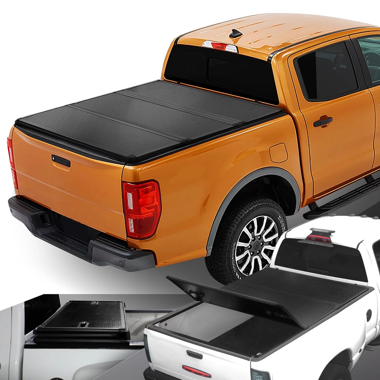 Dna motoring ttc-hard-090 for 2019 to 2021 ford ranger 5ft truck short bed black powdercoated aluminum frame frp hard top tri-fold tonneau cover 20