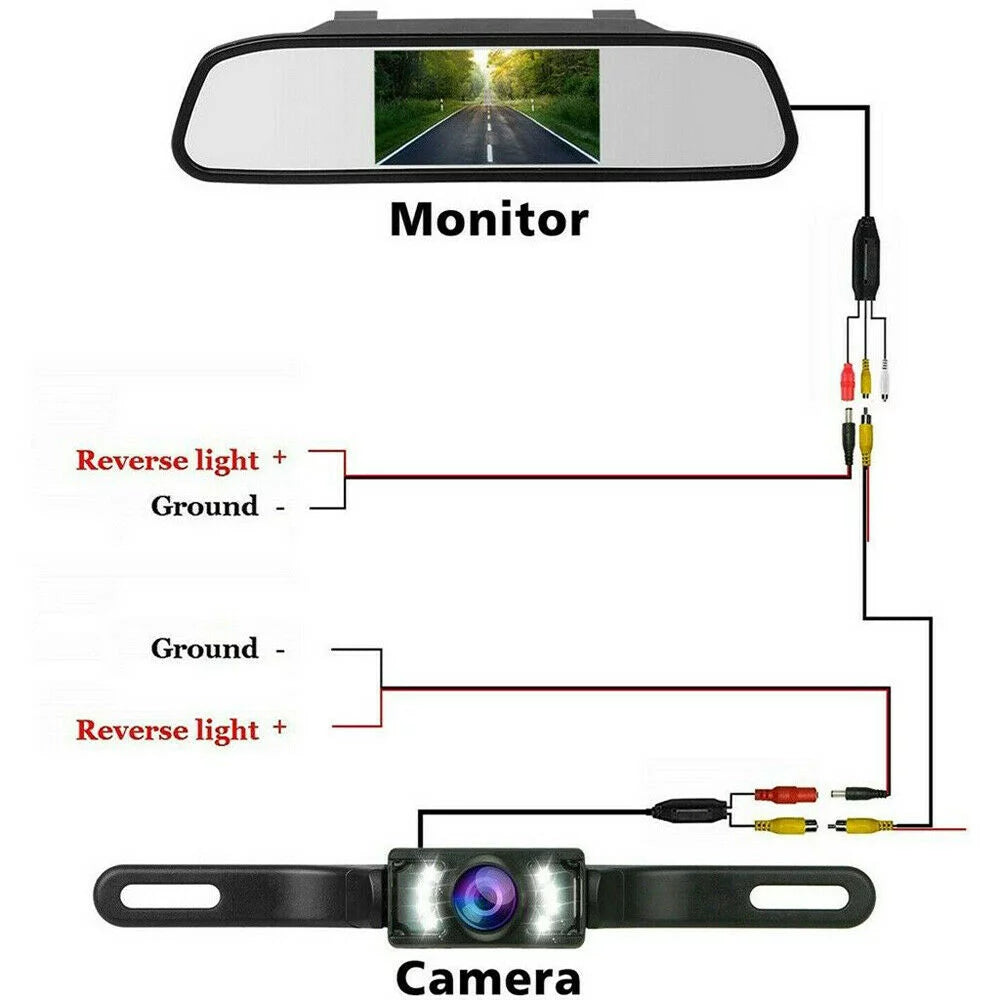 Car backup camera kit 4.3" mirror monitor waterproof license plate vehicle rear view camera with 7 led ir night vision