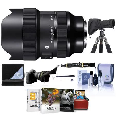 14-24mm f/2.8 dg dn art lens for sony e, bundle with mac software kit, raincoat rain sleeve, cleaning kit, flex lens shade, lens cap tether, lens wrap, lens cleaner