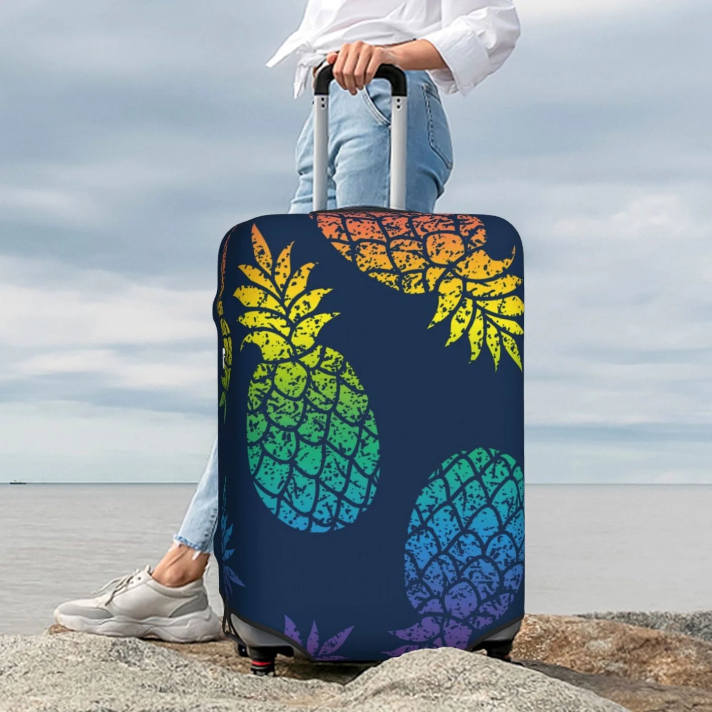 Ocsxa travel dust-proof suitcase cover abstract bright pineapple fruit retro print luggage cover protector for 18-32inch