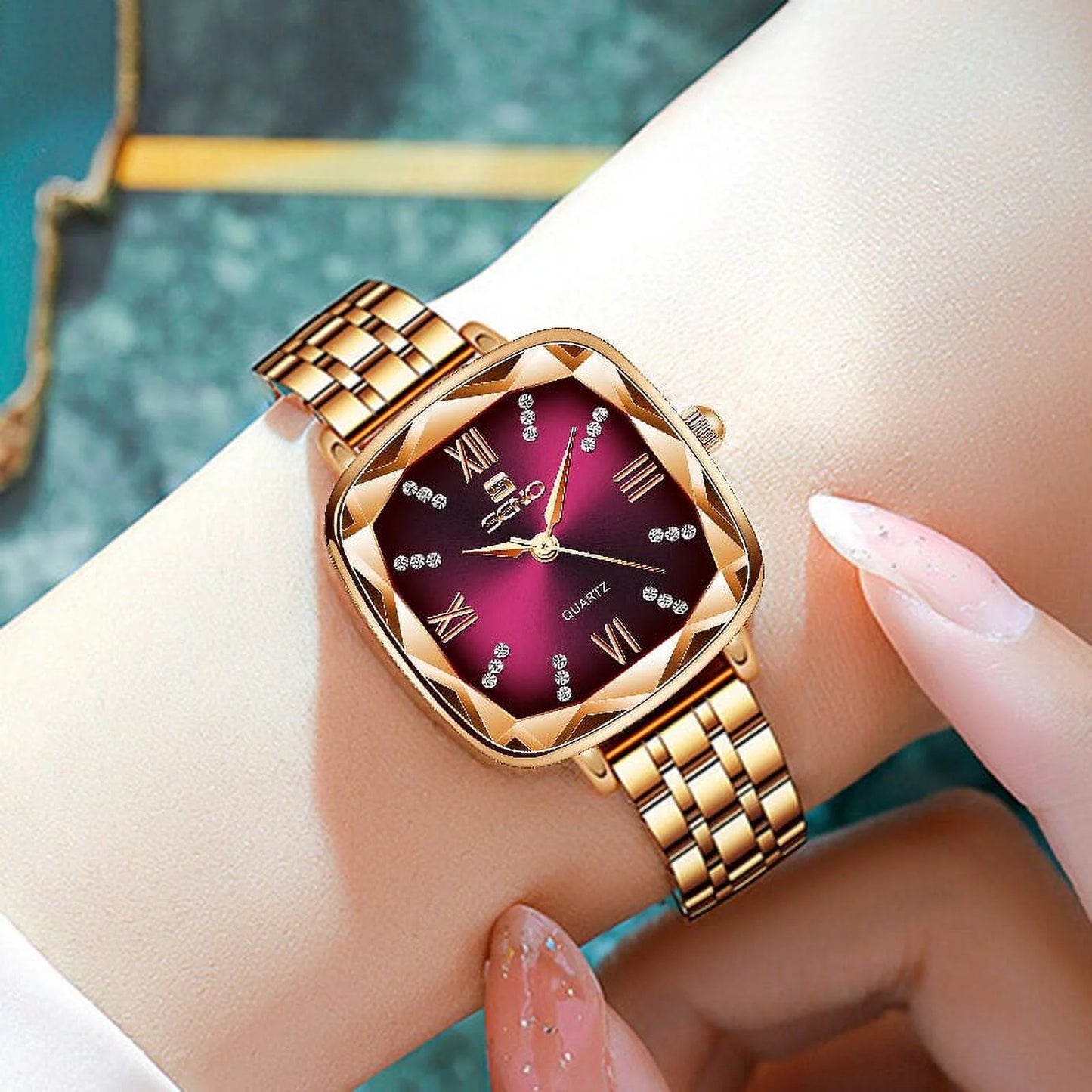 Women wrist watch 2022 square rose gold ladies watch for female clock stainless steel women watches top brand luxury rhinestone