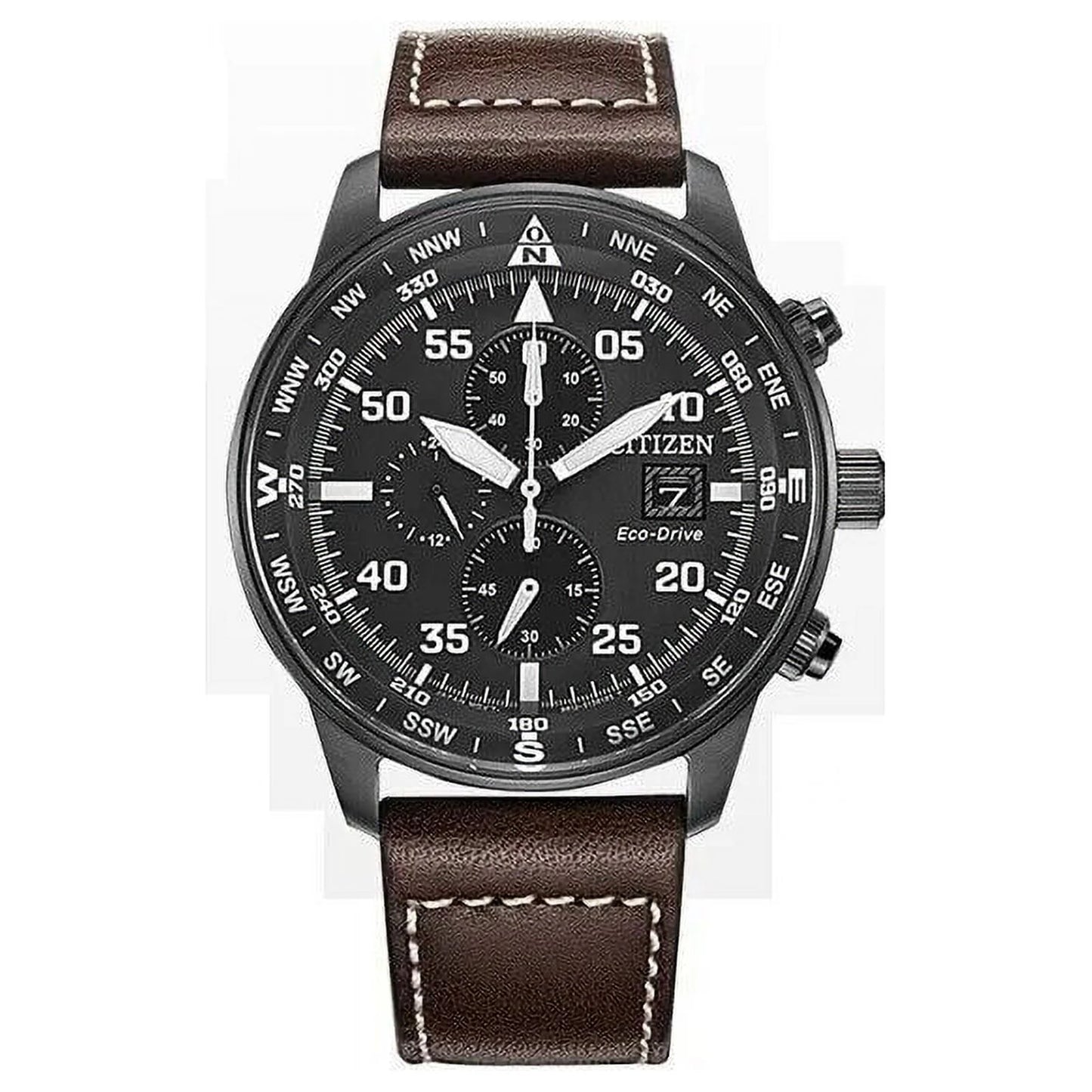 New men's classic business aviator chronograph black dial eco-drive watch