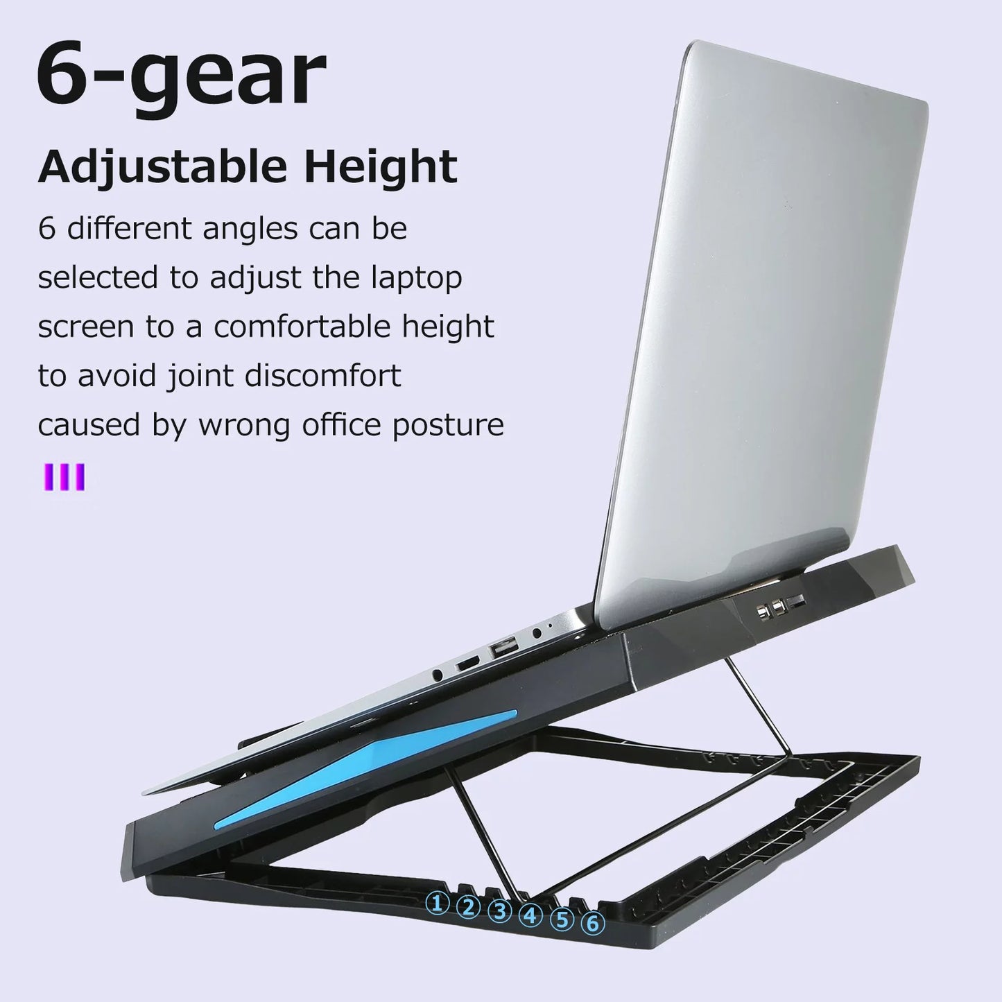 Andoer low noise notebook computer cooler stand, 6 fans for efficient heat dissipation and comfortable viewing angle