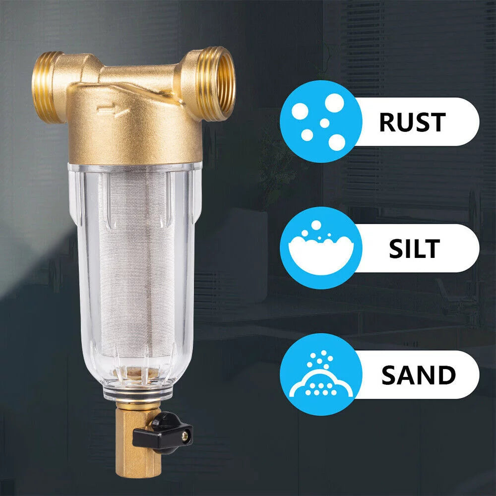 Whole house water pre-filter system reusable spin down sediment filter sewage