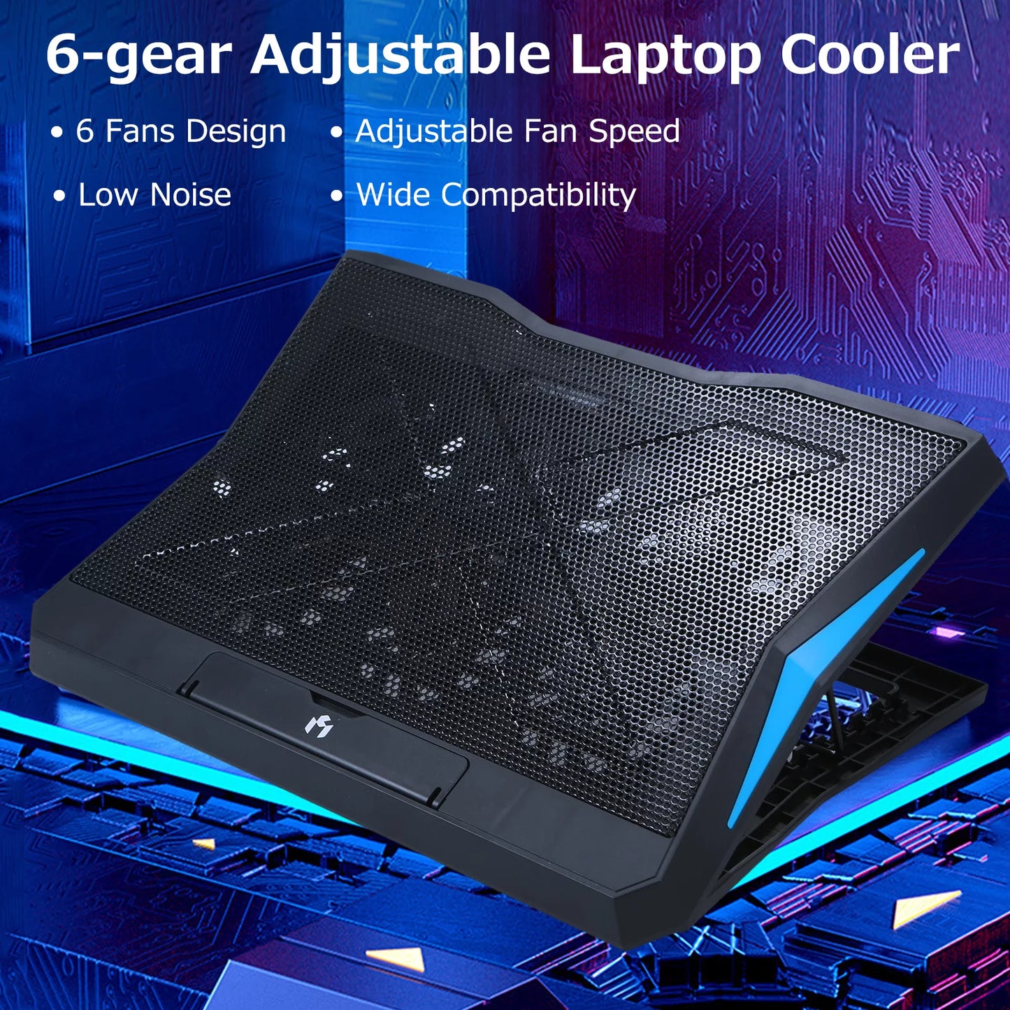 Andoer low noise notebook computer cooler stand, 6 fans for efficient heat dissipation and comfortable viewing angle