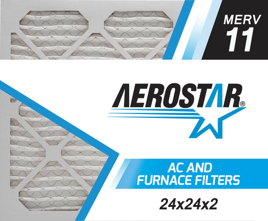 Aerostar 24x24x2 merv  11, pleated air filter, 24x24x2, box of 6, made in the usa