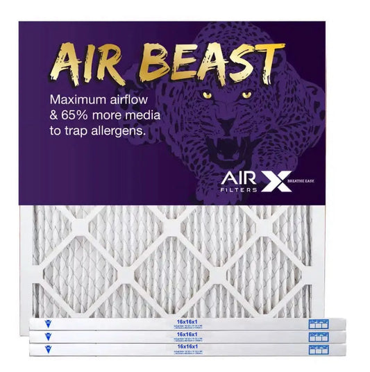 Airx filters air beast 16x16x1 air filter replacement merv 11 ac furnace pleated filter, 4-pack