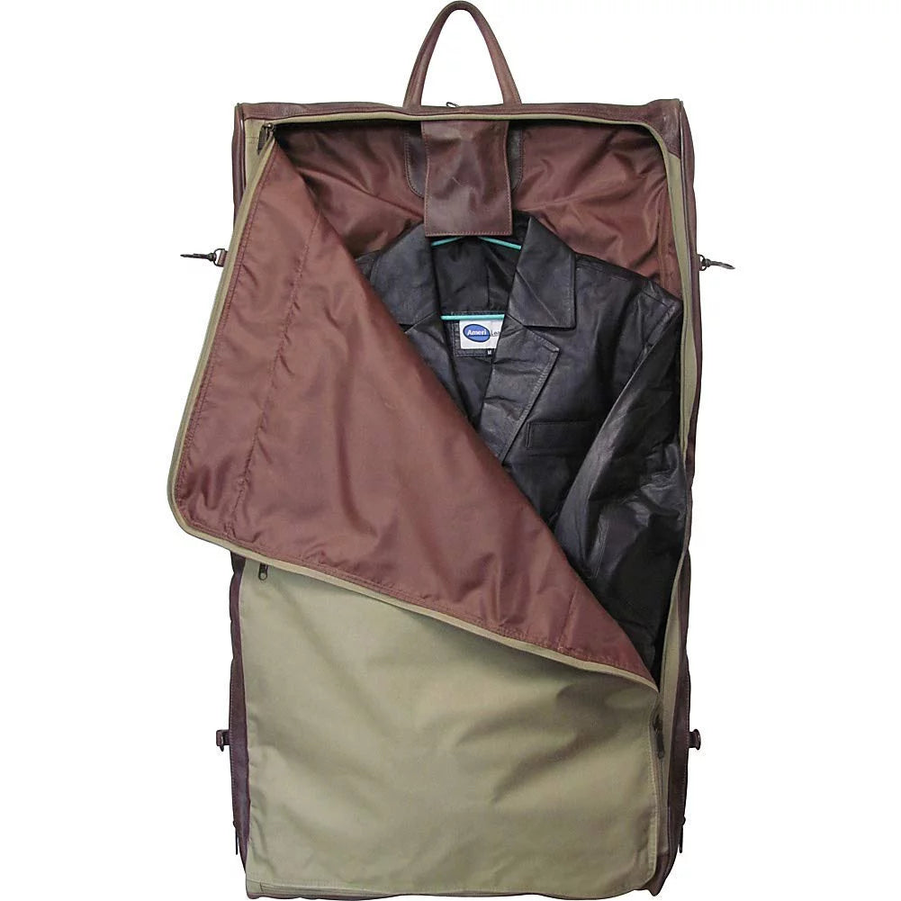 Amerileather leather three-suit garment bag-color:dark brown