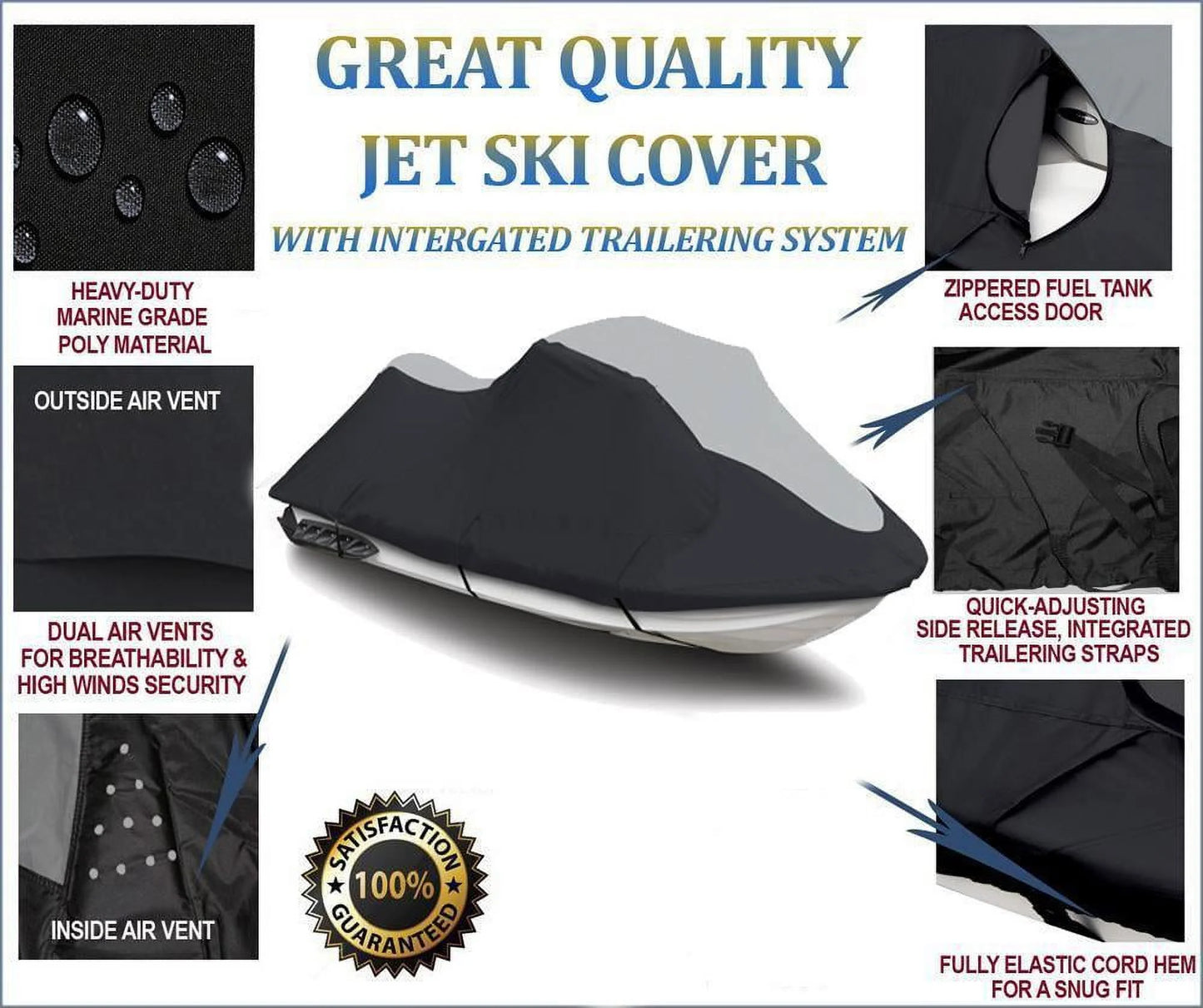 Super heavy-duty pwc 600d jet ski cover compatible for polaris pro 785 limited 2001 1-2 seater