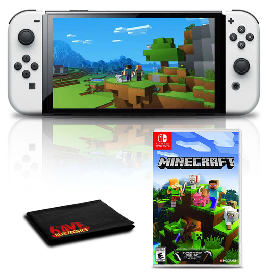 Nintendo switch oled white console with minecraft game