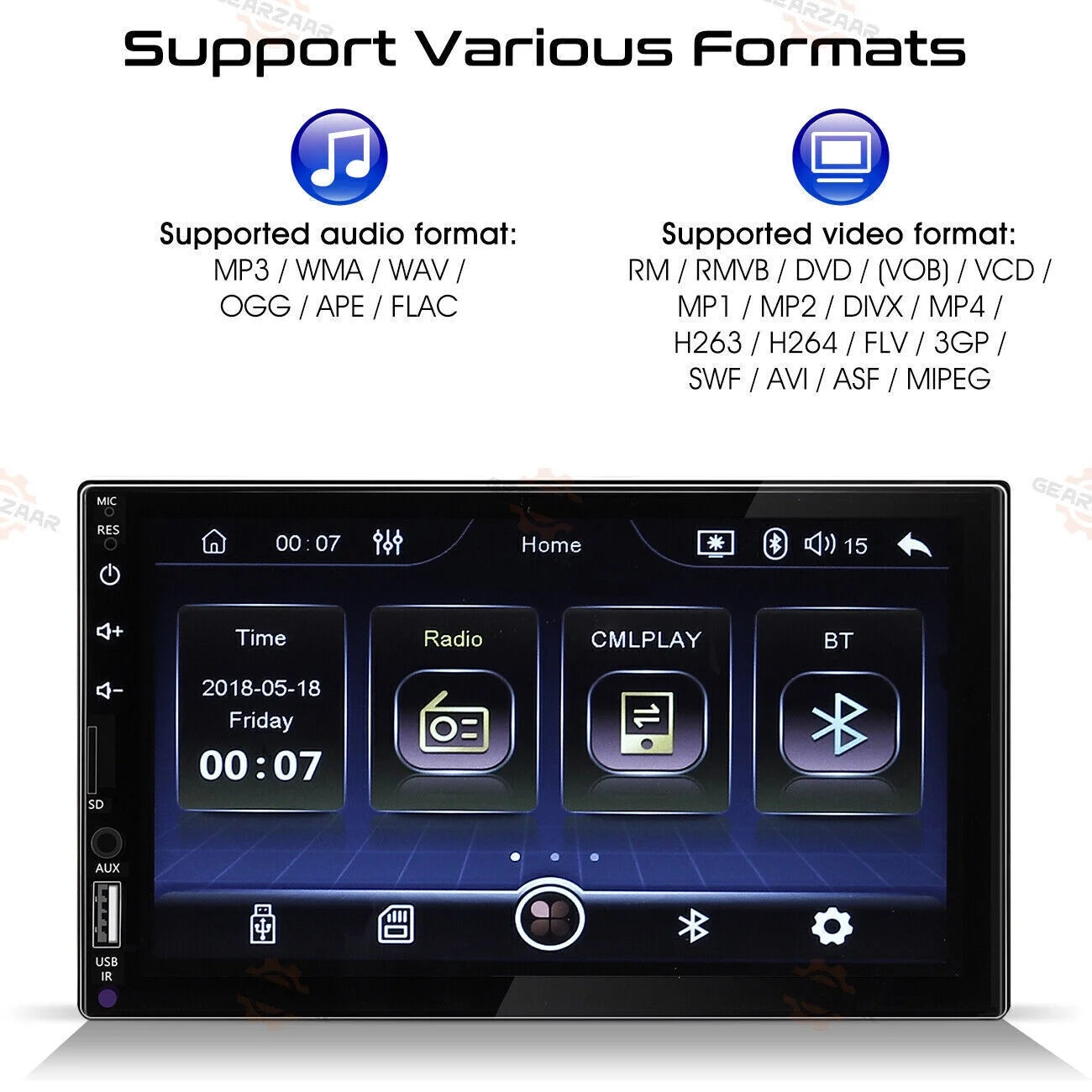 Double 2din 7" car stereo android/apple carplay radio touch screen player + 12led camera