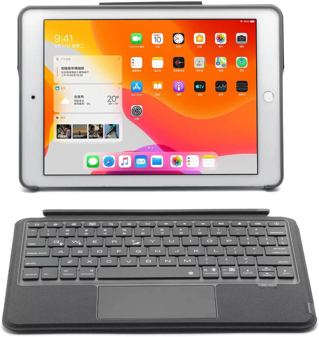 Backlit keyboard case for 2021 new ipad 9th generation 10.2 inch / 8th 2020 / ipad 7th gen 2019 / ipad air 3rd gen/pro 10.5" 2017, multi-touch trackpad, bluetooth magnetic detachable keyboard black