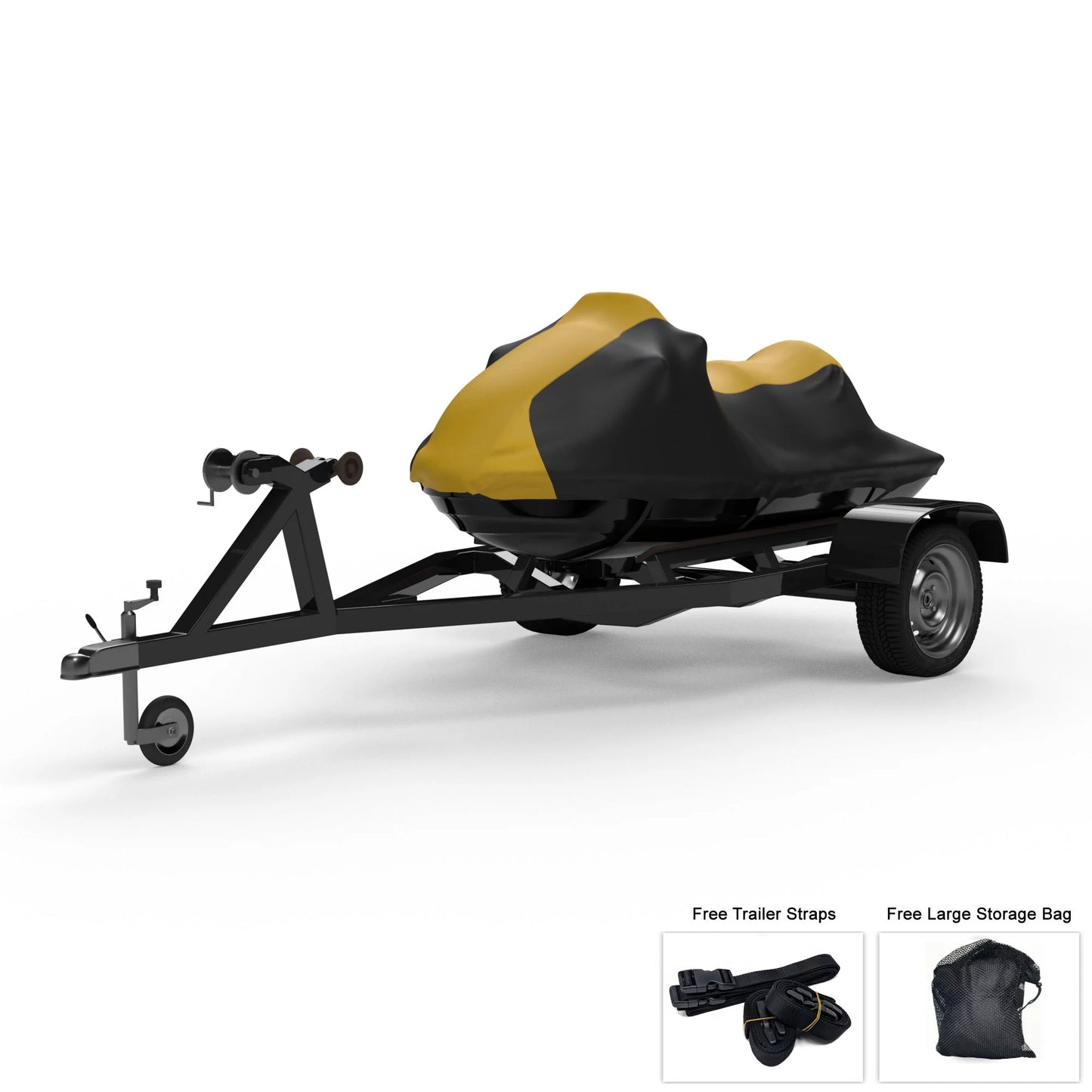 Weatherproof jet ski cover for yamaha suv1200 2000-2003 - yellow / black color - all weather - trailerable - protects from rain, sun, uv rays, and more! includes trailer straps and storage bag