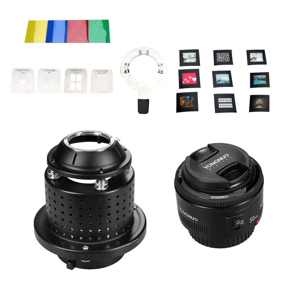 Nicefoto sn-29 flash concentrator conical snoot video  art styling snoot with yongnuo yn50mm f1.8 lens bowens mount photographic equipment accessories