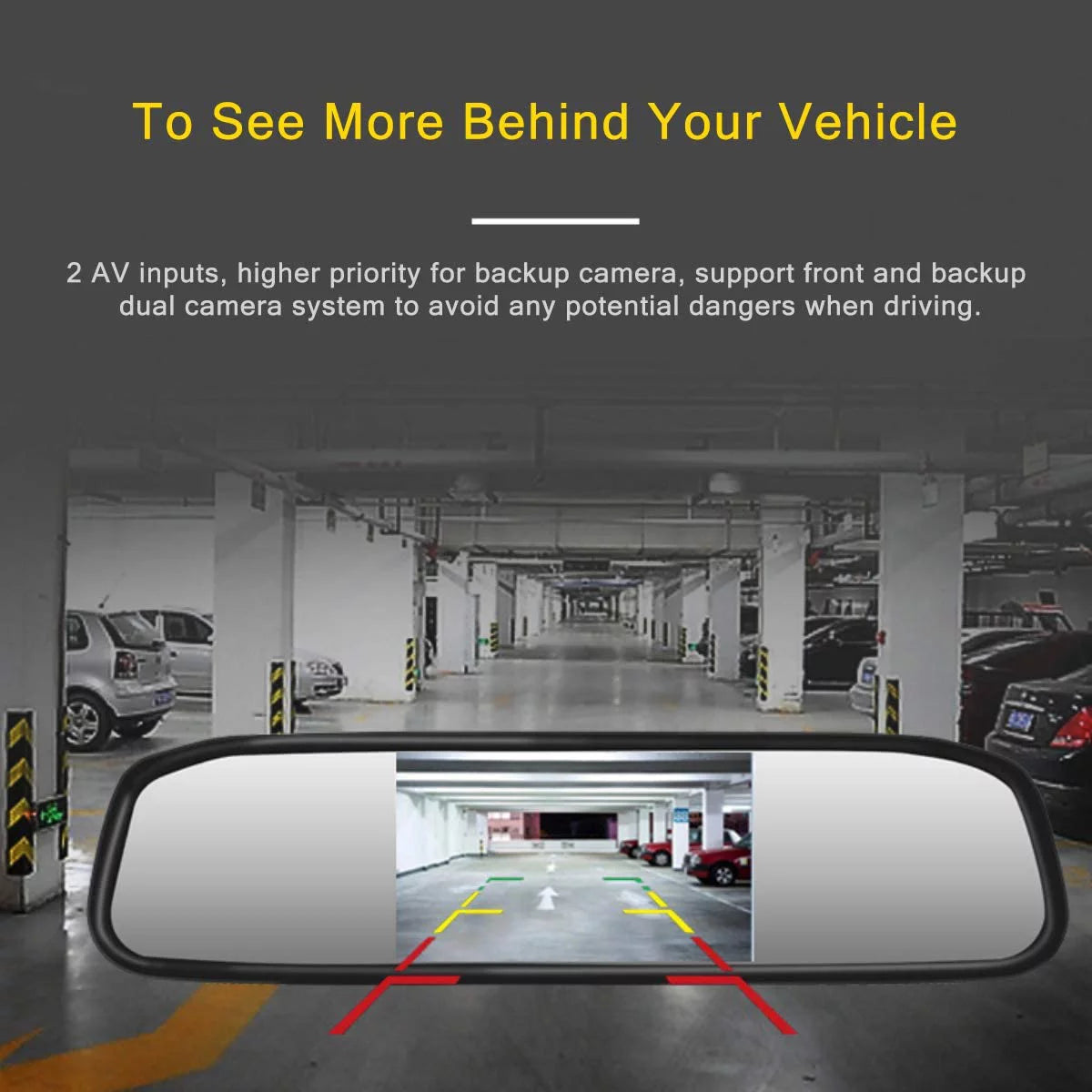 Car backup camera kit 4.3" mirror monitor waterproof license plate vehicle rear view camera with 7 led ir night vision