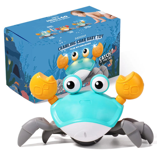 Alyvia baby tummy time toy crab with built-in light & music for 3 4 5 6 7 8 9 10 11 12 kids and 36 months old toddlers learning crawl & walking - ideal birthday & christmas gift