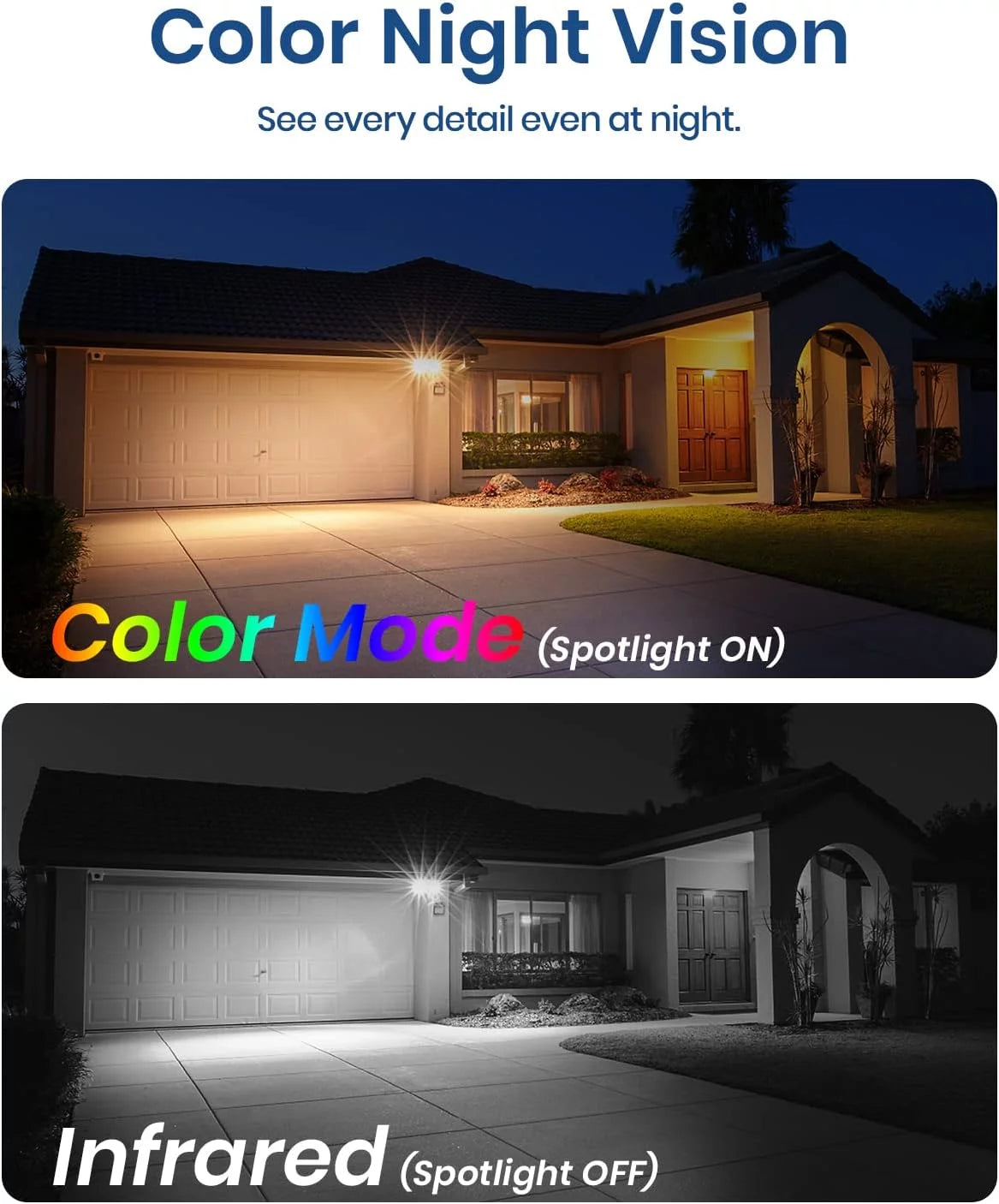 Solar wireless security cameras outdoor with spotlight & siren alarm, 2k color night vision, 2-way talk,wifi outdoor camera with ai motion detection work with alexa