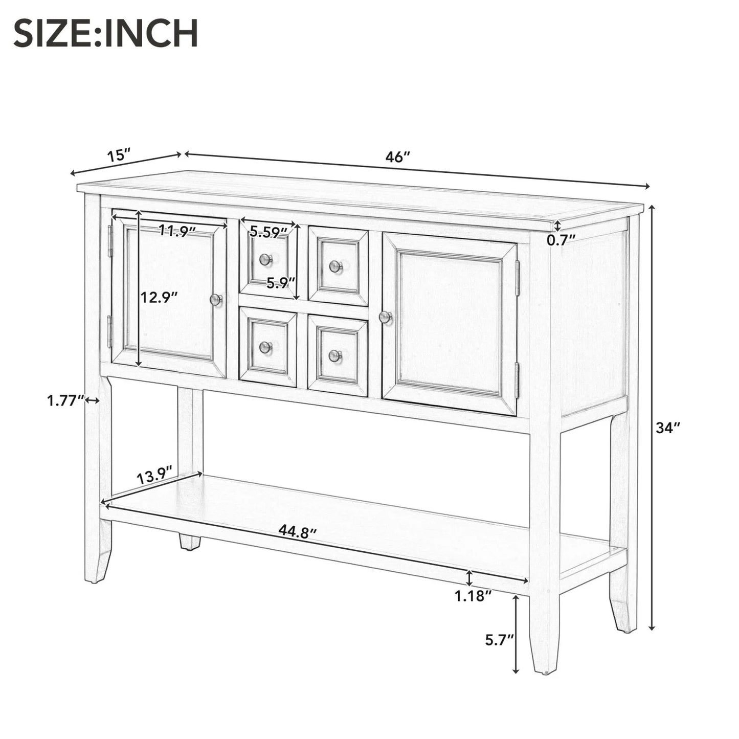 Trexm cambridge series ample storage vintage console table with four small drawers and bottom shelf for living rooms  entrances and kitchens (antique gray  old sku  wf190263aae)