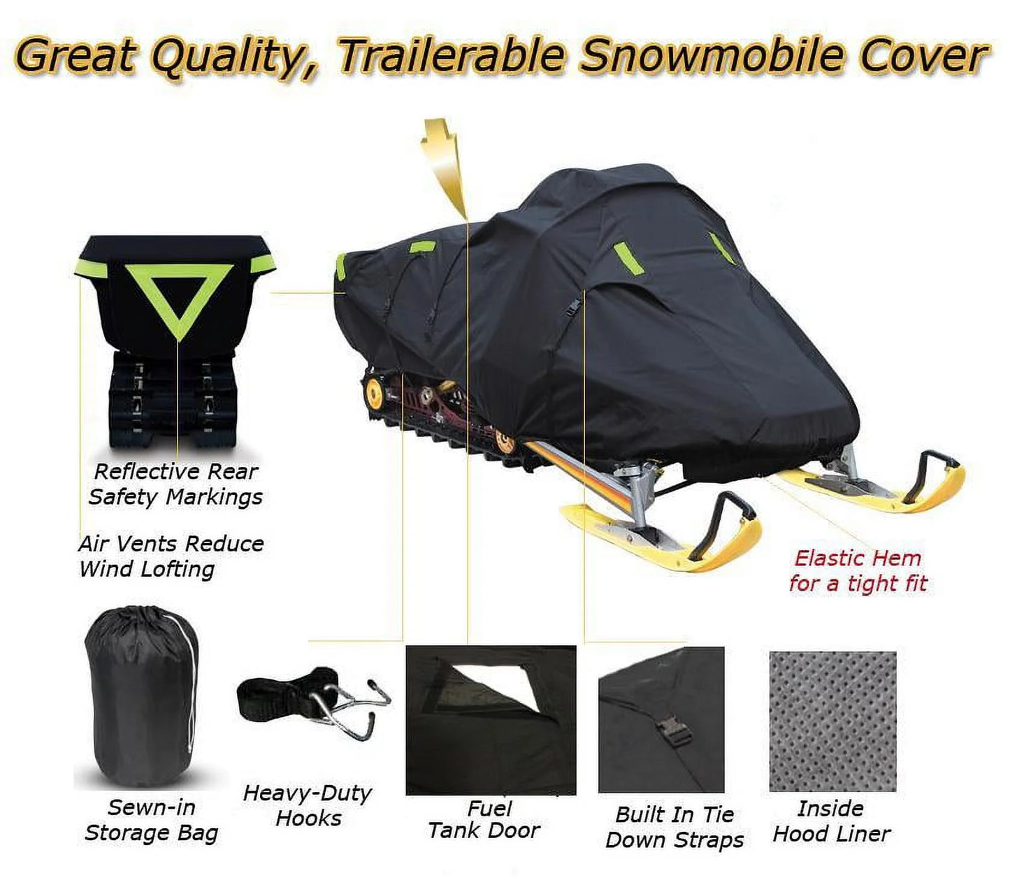 Snow cover compatible for 2020-2020 arctic cat snowmobile model m 8000 mountain cat alpha one es 165, trailerable 600 denier snow machine sled gear