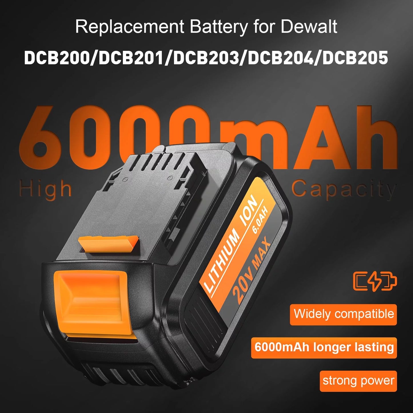 4 pack dcb200 for dewalt 20 volt max xr 6.0ah lithium ion premium battery