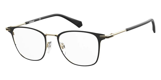 Polaroid full rim rectangular black gold eyeglasses