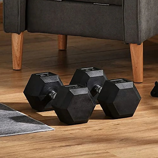 Soozier hex dumbbells set, rubber hand weights with non-slip handles, anti-roll, for women or men home gym workout, 2 x 45lbs