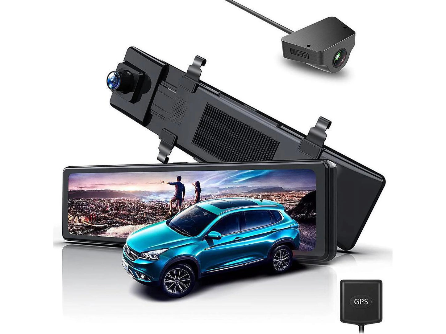 4k mirror dash cam backup camera,12" ips full touch screen rearview mirror for cars with sensor,night vision,gps tracking, parking assistance/monitor