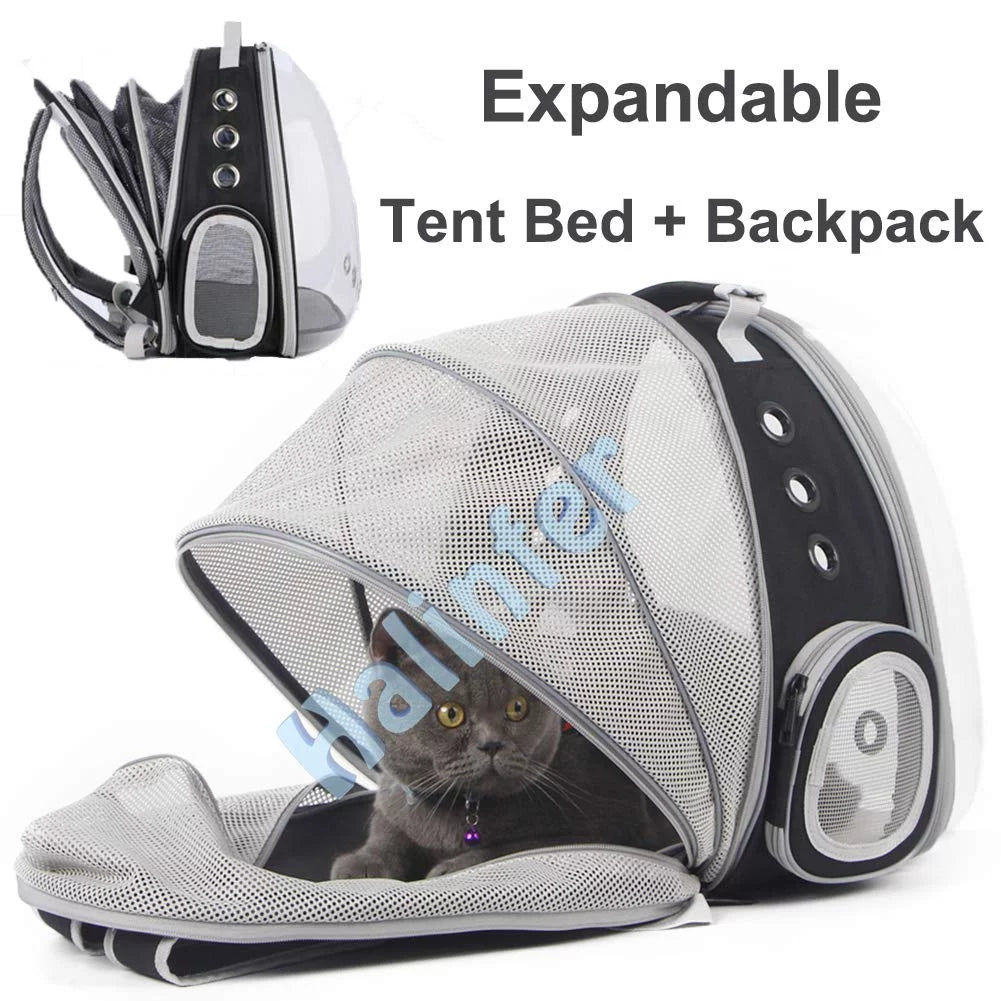 Back extension cat backpack, space capsule transparent bubble expandable pet carrier for kitten and small dog up to 12 pounds